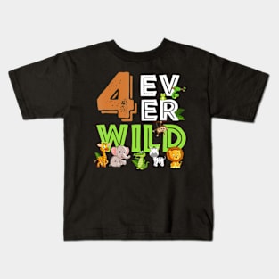 4 Ever Wild Birthday Decorations Boy Zoo 4th Birthday Party Kids T-Shirt